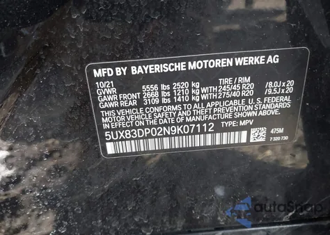 2022 BMW X3 M40I z USA, uszkodzony, nr VIN 5UX83DP02N9K07112